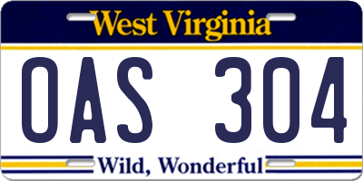 WV license plate OAS304