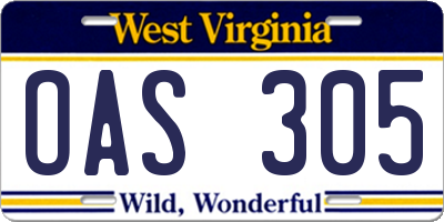 WV license plate OAS305