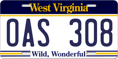 WV license plate OAS308