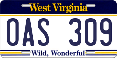 WV license plate OAS309