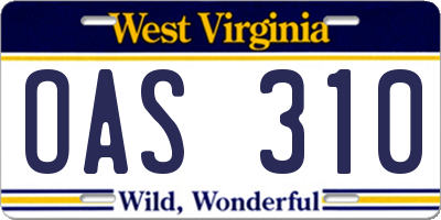 WV license plate OAS310