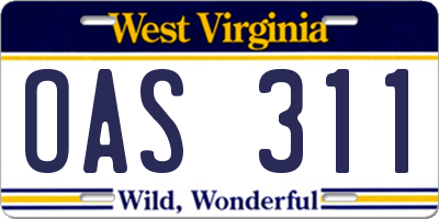 WV license plate OAS311