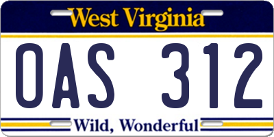 WV license plate OAS312