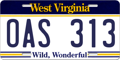 WV license plate OAS313