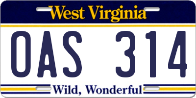 WV license plate OAS314
