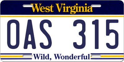 WV license plate OAS315