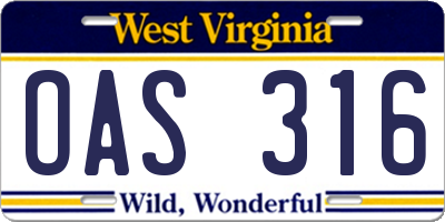 WV license plate OAS316