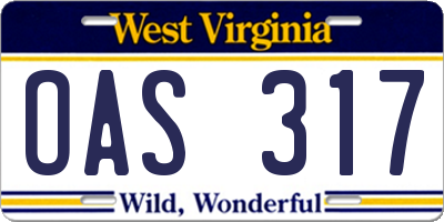 WV license plate OAS317