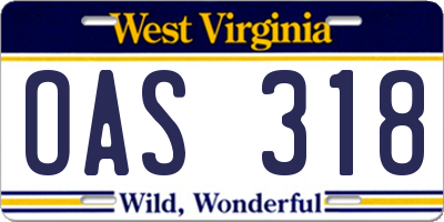 WV license plate OAS318