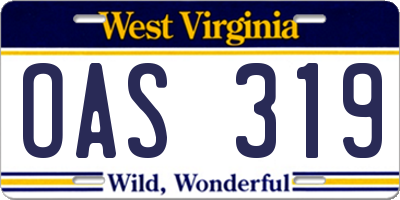 WV license plate OAS319
