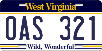 WV license plate OAS321