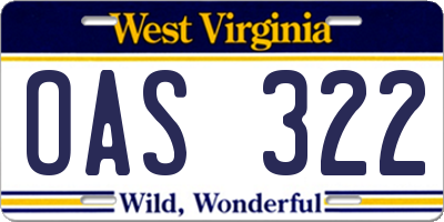WV license plate OAS322