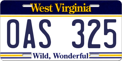 WV license plate OAS325