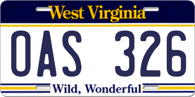 WV license plate OAS326