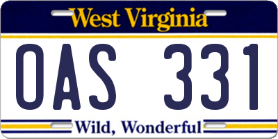 WV license plate OAS331