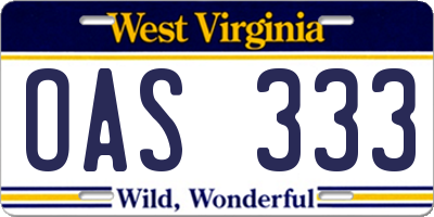 WV license plate OAS333