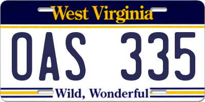 WV license plate OAS335