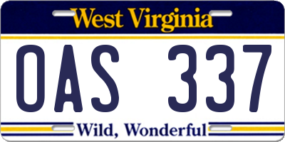 WV license plate OAS337