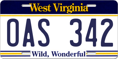 WV license plate OAS342