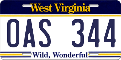 WV license plate OAS344