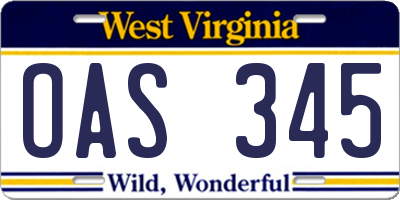 WV license plate OAS345