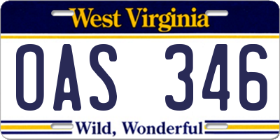 WV license plate OAS346