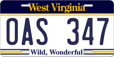 WV license plate OAS347