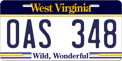 WV license plate OAS348