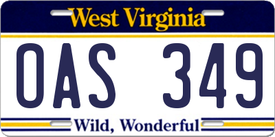 WV license plate OAS349