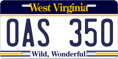 WV license plate OAS350