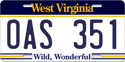 WV license plate OAS351