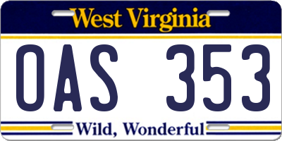 WV license plate OAS353
