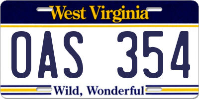 WV license plate OAS354