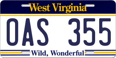 WV license plate OAS355