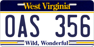 WV license plate OAS356