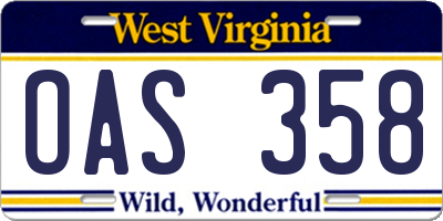 WV license plate OAS358