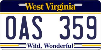 WV license plate OAS359