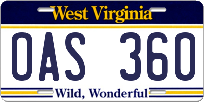 WV license plate OAS360