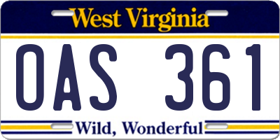 WV license plate OAS361