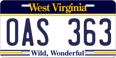 WV license plate OAS363