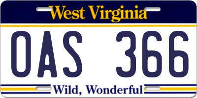 WV license plate OAS366