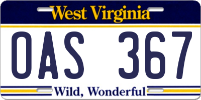 WV license plate OAS367