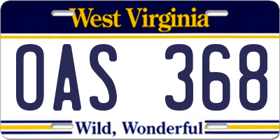 WV license plate OAS368