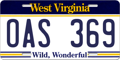 WV license plate OAS369