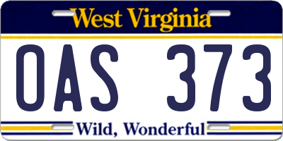 WV license plate OAS373