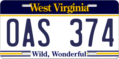 WV license plate OAS374