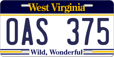 WV license plate OAS375