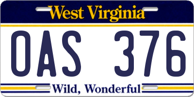 WV license plate OAS376