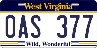 WV license plate OAS377