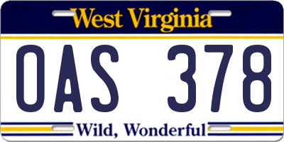 WV license plate OAS378